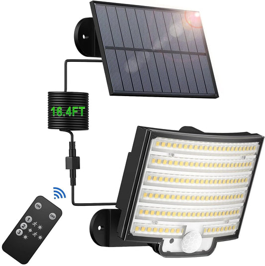 SZRSTH Solar Outdoor Lights - LED Motion Sensor Light with Remote Waterproof Security Flood Light for Patio Garage Porch Yard, 1 Pack