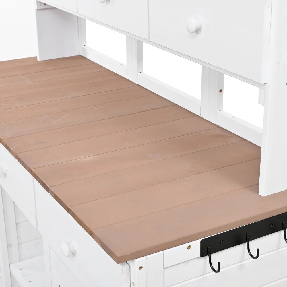 Rustic 65.7'' Tall Garden Potting Bench Table with Hutch, 3 Shelves, 6 Drawers, 2 Cabinets & 3 Side Hooks for Mudroom, Patio, 3 Color