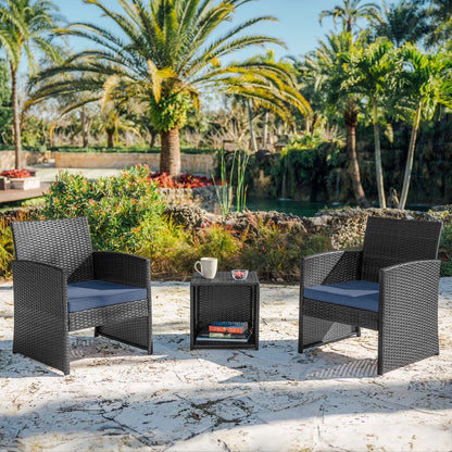 Hearth & Harbor Outdoor Furniture Set, 4 Piece Wicker Patio Chairs Set, Brown with Navy Cushions
