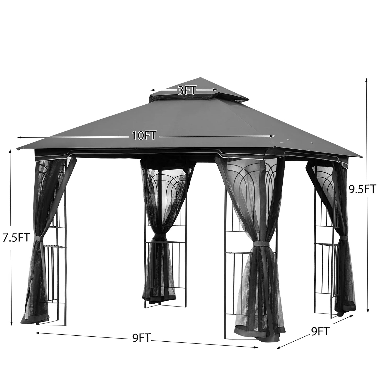 AVAWING 10x10 ft Outdoor Gazebo, Patio Double Soft-Top Canopy, Gray