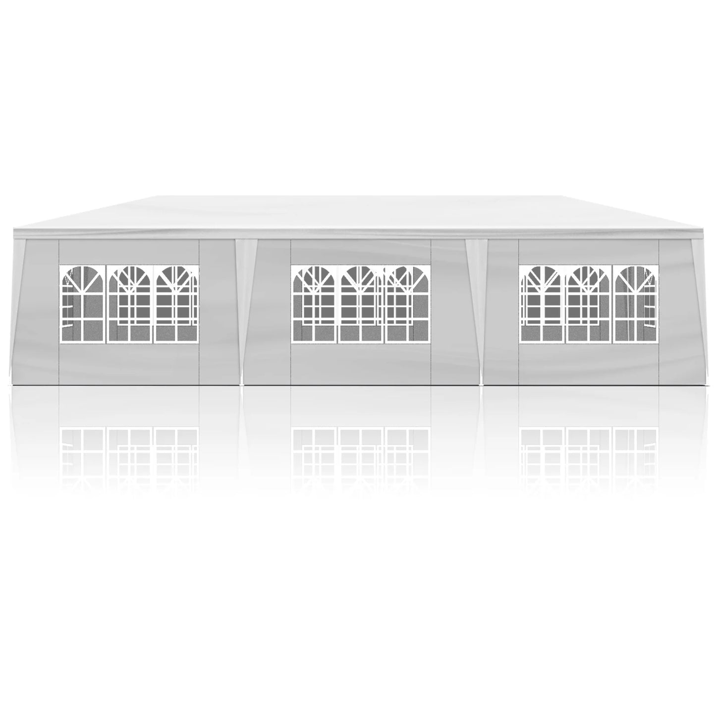 10'x30' White Outdoor Party Tent Gazebo - Waterproof PE Canopy with 8 Removable Sidewalls & Windows, Heavy Duty Iron Frame for Weddings, Events, Patios & Backyards