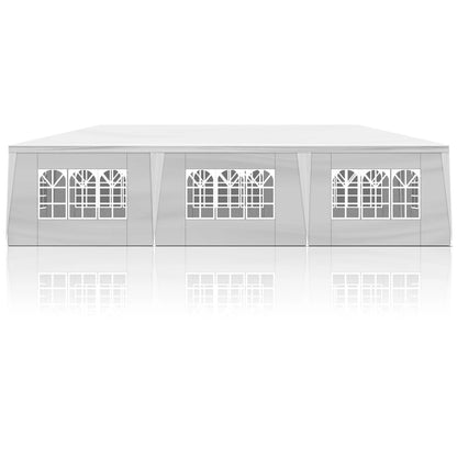 10'x30' White Outdoor Party Tent Gazebo - Waterproof PE Canopy with 8 Removable Sidewalls & Windows, Heavy Duty Iron Frame for Weddings, Events, Patios & Backyards