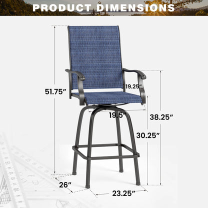 Summit Living 2-Piece High Top Outdoor Swivel Bar Stools, Patio Metal Frame Counter Height Chairs with Quick-Dry Textilene, Black & Brown