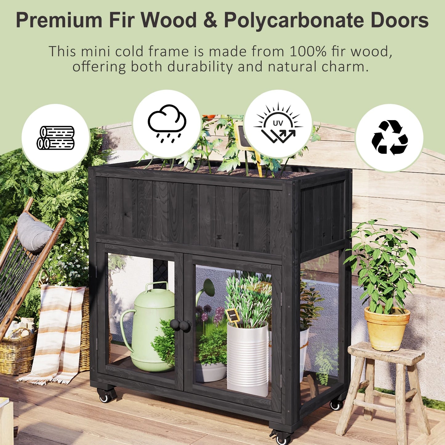 Segmart Raised Wood Greenhouse Outdoor/Indoor,Herb Garden Above Ground Cold Frame with Legs,Mini Garden Bed On Wheels Patio for Vegetable herb