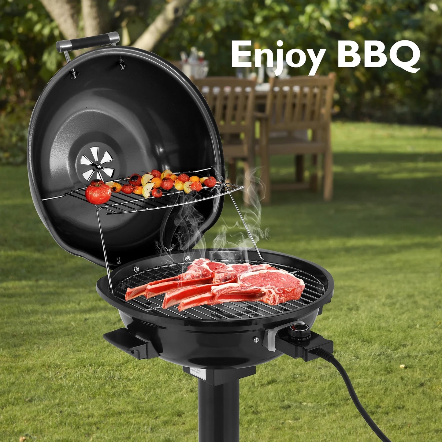 Zintown Grill Electric Grill Outdoor Standing Barbeque Grill Adjustable Temperature Control for Patio Backyad Black