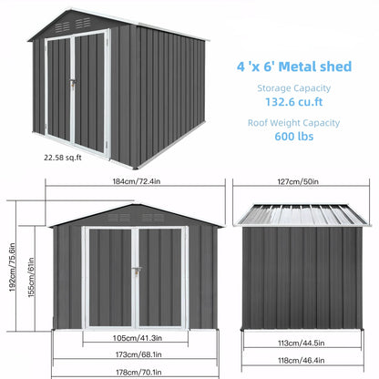 Seizeen Outdoor Storage Shed, 6' x 4' Metal Storage Shed with Base , Seizeen Tools Storage Shed, Galvanized Steel Garden Shed with Lockable Doors for Backyard, Patio, Lawn
