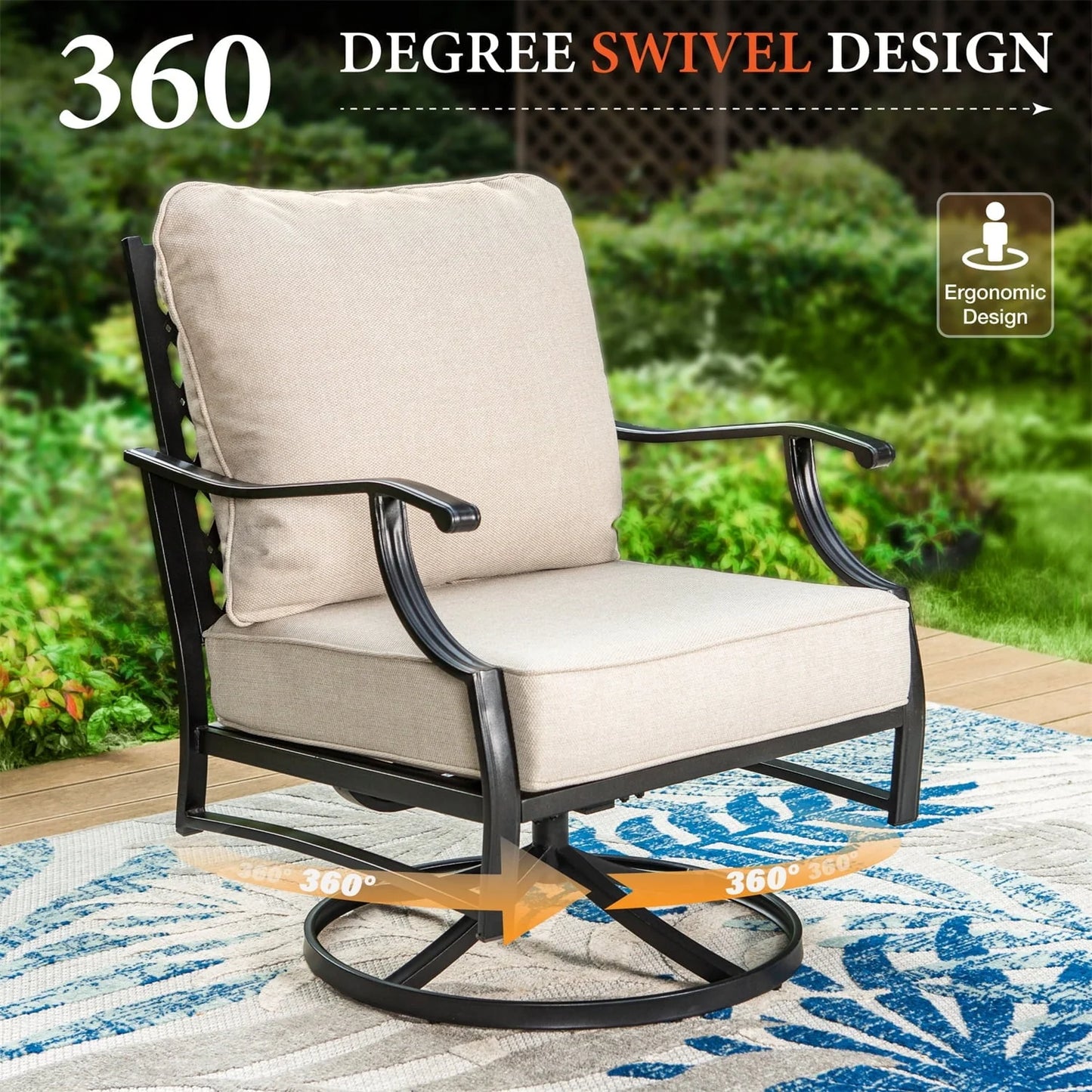 MF Studio 5-Seat Patio Conversation Set Metal Outdoor Furniture Sofa Set for 5 Person Beige