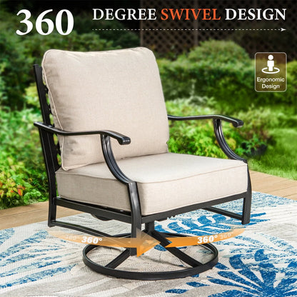 MF Studio 5-Seat Patio Conversation Set Metal Outdoor Furniture Sofa Set for 5 Person Beige