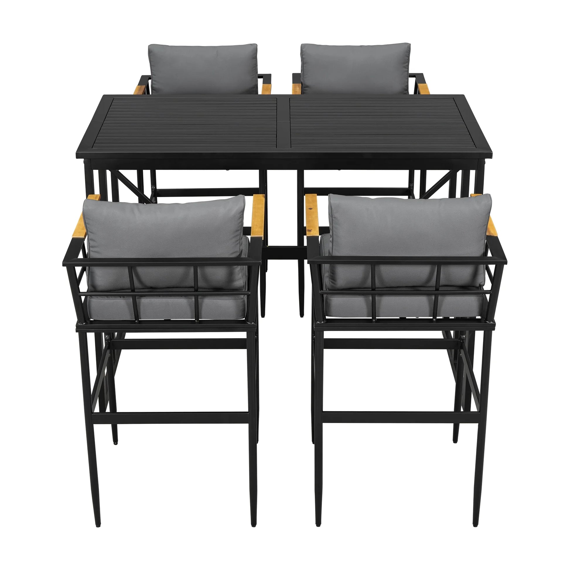 Harper & Bright Designs Iron Outdoor Counter Height Dining Set for 4, 5 Pieces All-Weather Patio Dining Furniture Set with Table and 4 Chairs for Pub Backyard Balcony Garden, Gray
