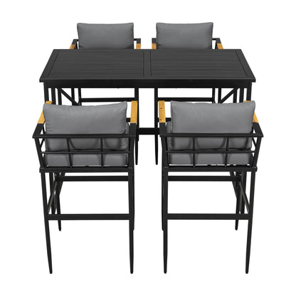 Harper & Bright Designs Iron Outdoor Counter Height Dining Set for 4, 5 Pieces All-Weather Patio Dining Furniture Set with Table and 4 Chairs for Pub Backyard Balcony Garden, Gray
