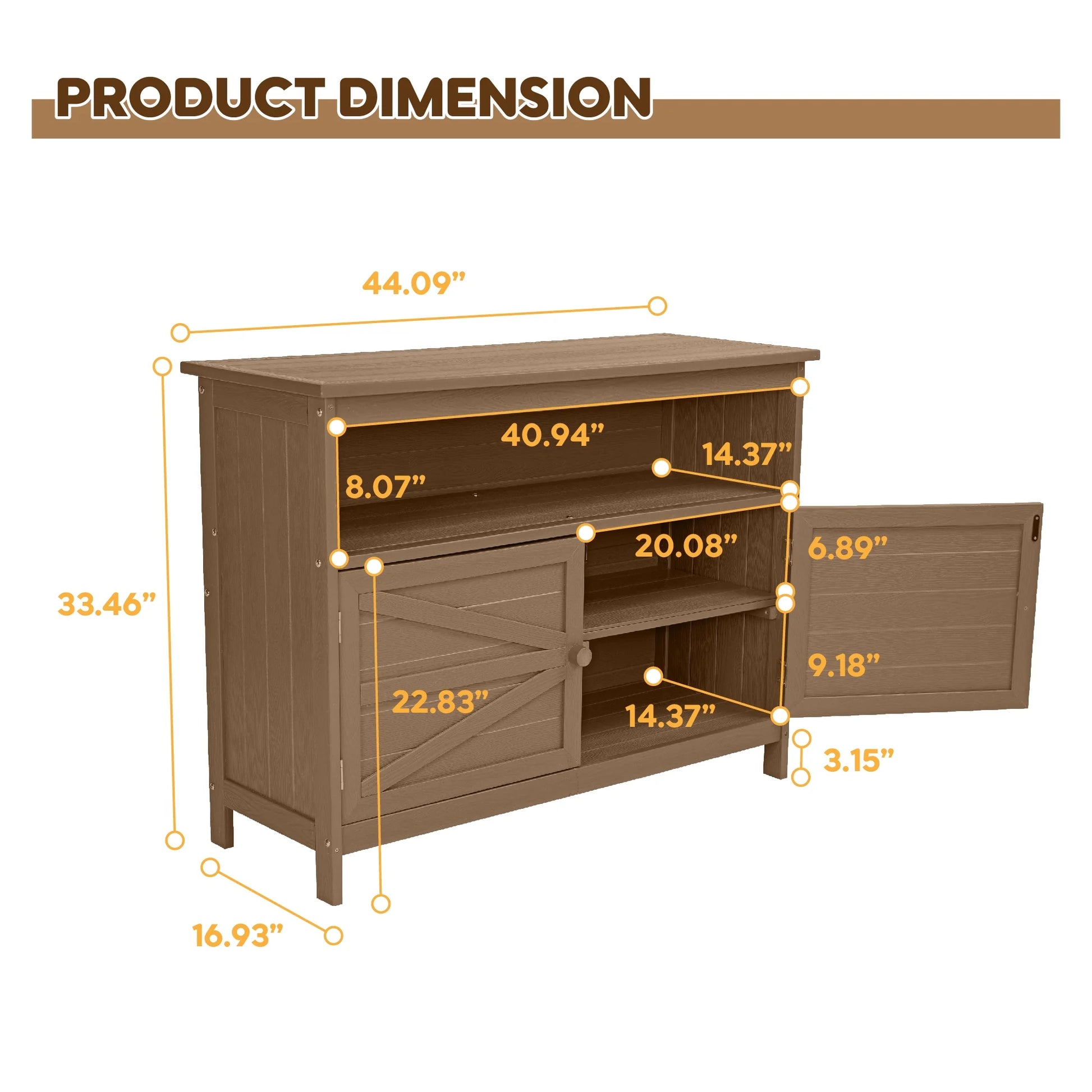 Bstjewey Outdoor Storage Cabinet HIPS Patio Sideboard with 3 Shelves & Doors