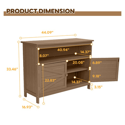 Bstjewey Outdoor Storage Cabinet HIPS Patio Sideboard with 3 Shelves & Doors