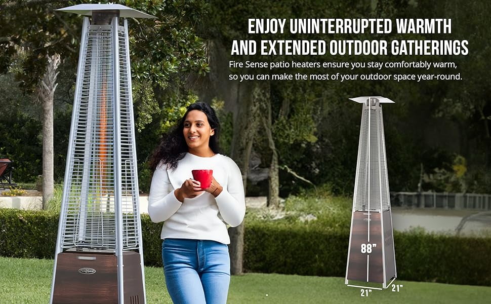 Fire Sense Pyramid Flame Patio outdoor propane Heater Tower with Wheels Coronado Brushed Bronze