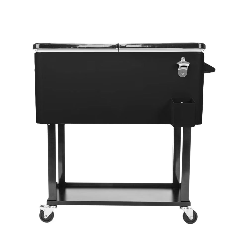 BNSPLY 80 Quart Outdoor Cooler Cart Rolling Ice Chest Cooler Cart, Portable Patio Cooler with Bottle Opener, Handles and Drainage, Standing Cooler for Patio Party, Camping and BBQ, Mint Green