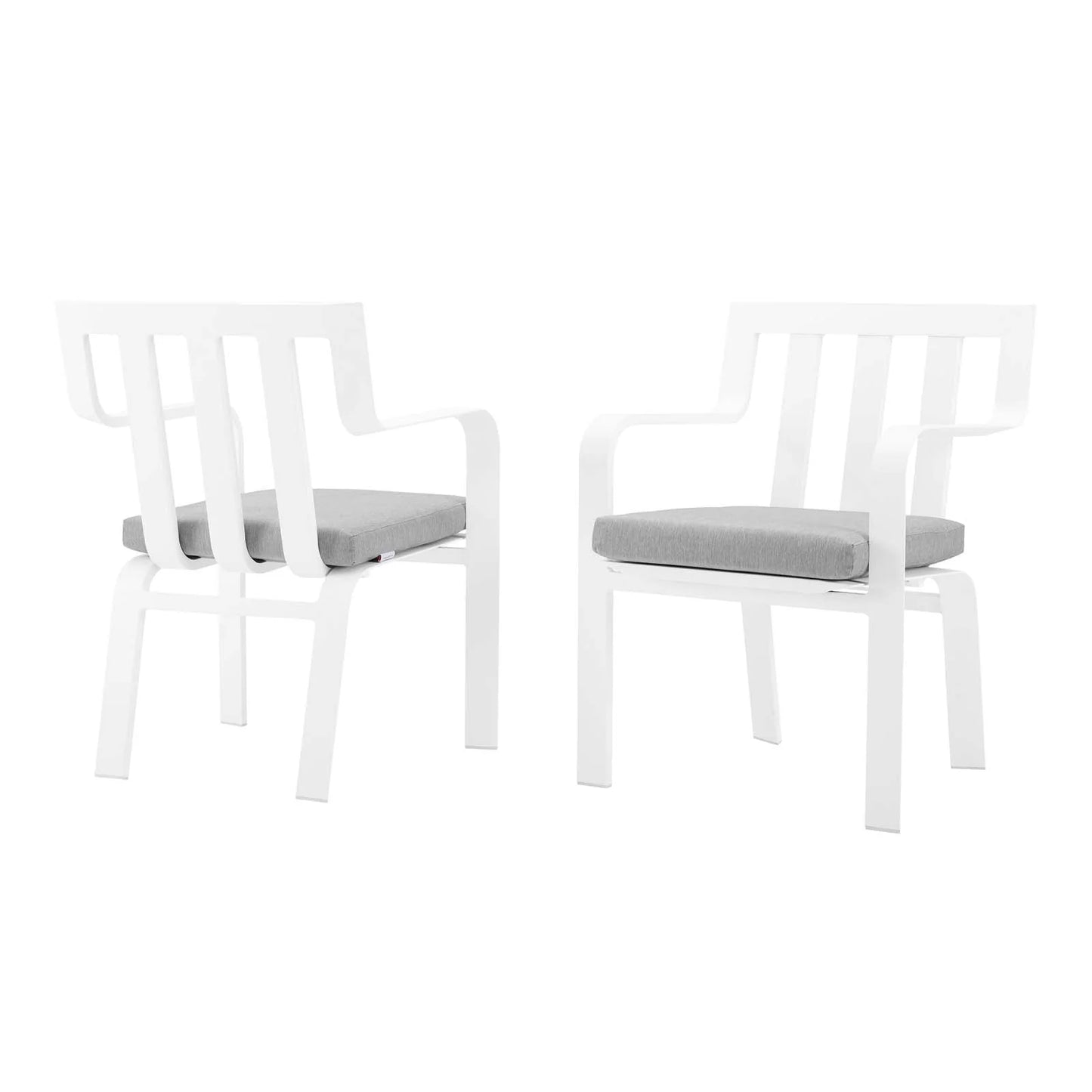 Lounge Chair Armchair, Set of 2, Aluminum, Metal, Steel, White Grey Gray, Modern Contemporary Urban Design, Outdoor Patio Balcony Cafe Bistro Garden Furniture Hotel Hospitality