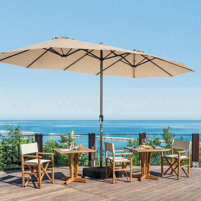 VIBESPARK 15ft Large Outdoor Umbrella Double-Sided Patio Umbrella with Base, Crank Handle, 12 Ribs Rectangular Umbrella for Patio Graden Poolside (Beige)