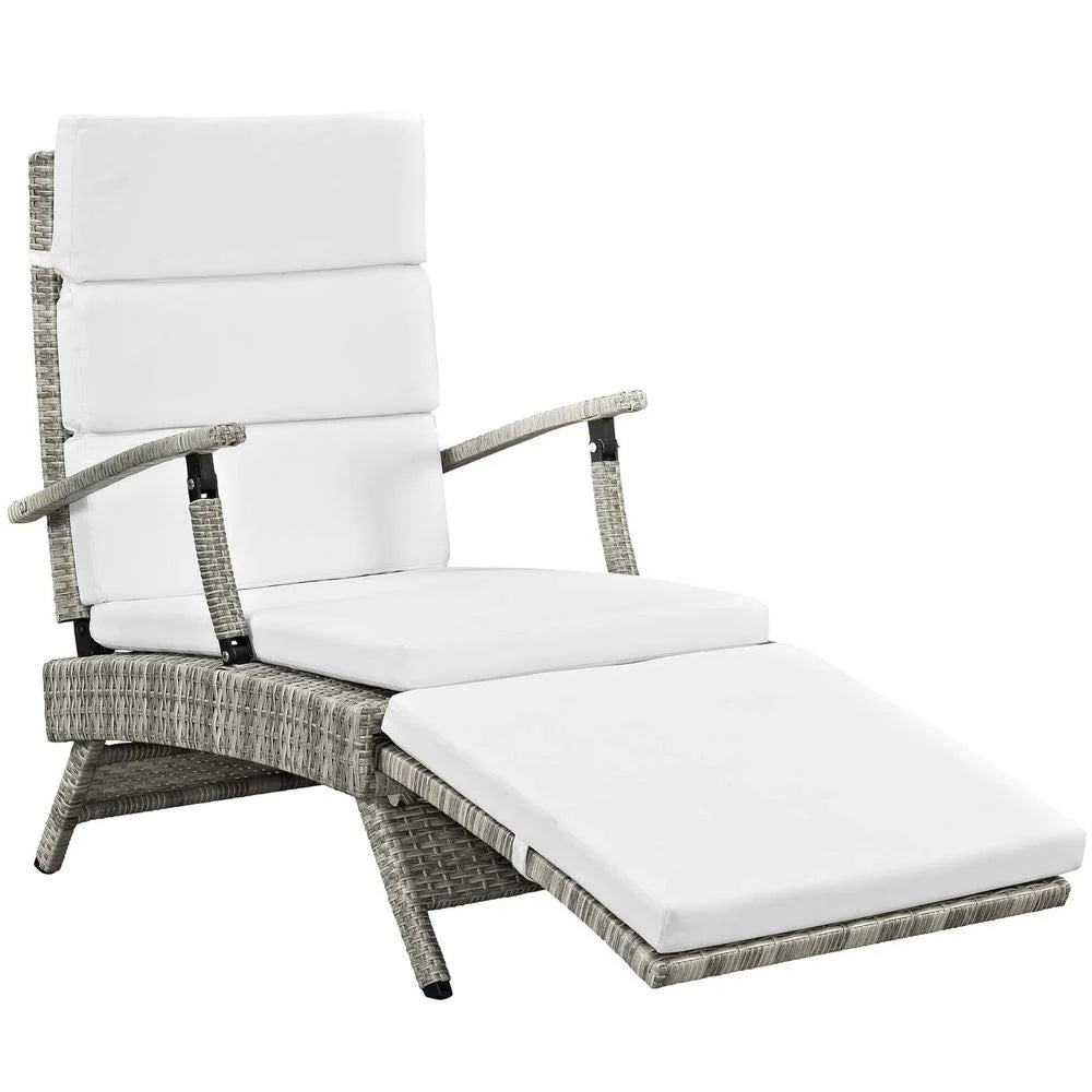 Modway Envisage Chaise Outdoor Patio Wicker Rattan Lounge Chair in Light Gray White