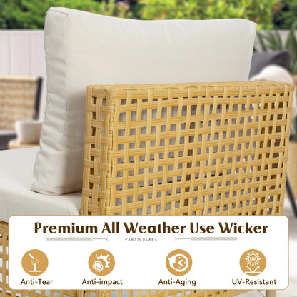 Bifanuo 4-Piece Wicker Outdoor Sectional Sofa, Patio Furniture Set, with Beige Fluffy Cushions (without Coffee Table)