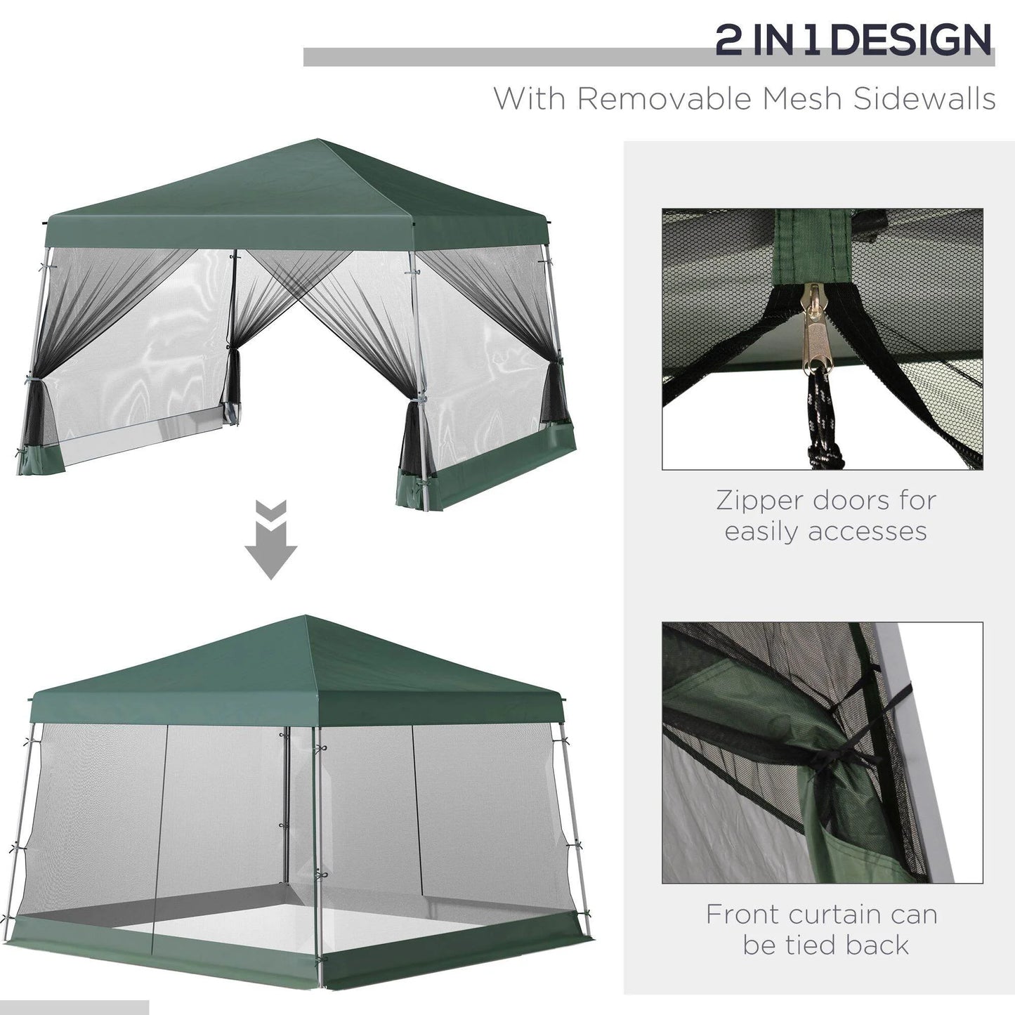 DUOSONG Outsunny Slant Leg Pop Up Canopy Tent With Netting And Carry Bag, Instant Sun Shelter, Tents For Parties, Height Adjustable, For Outdoor, Garden, Patio, (11.5'X11.5' Base/10'X10' Top),