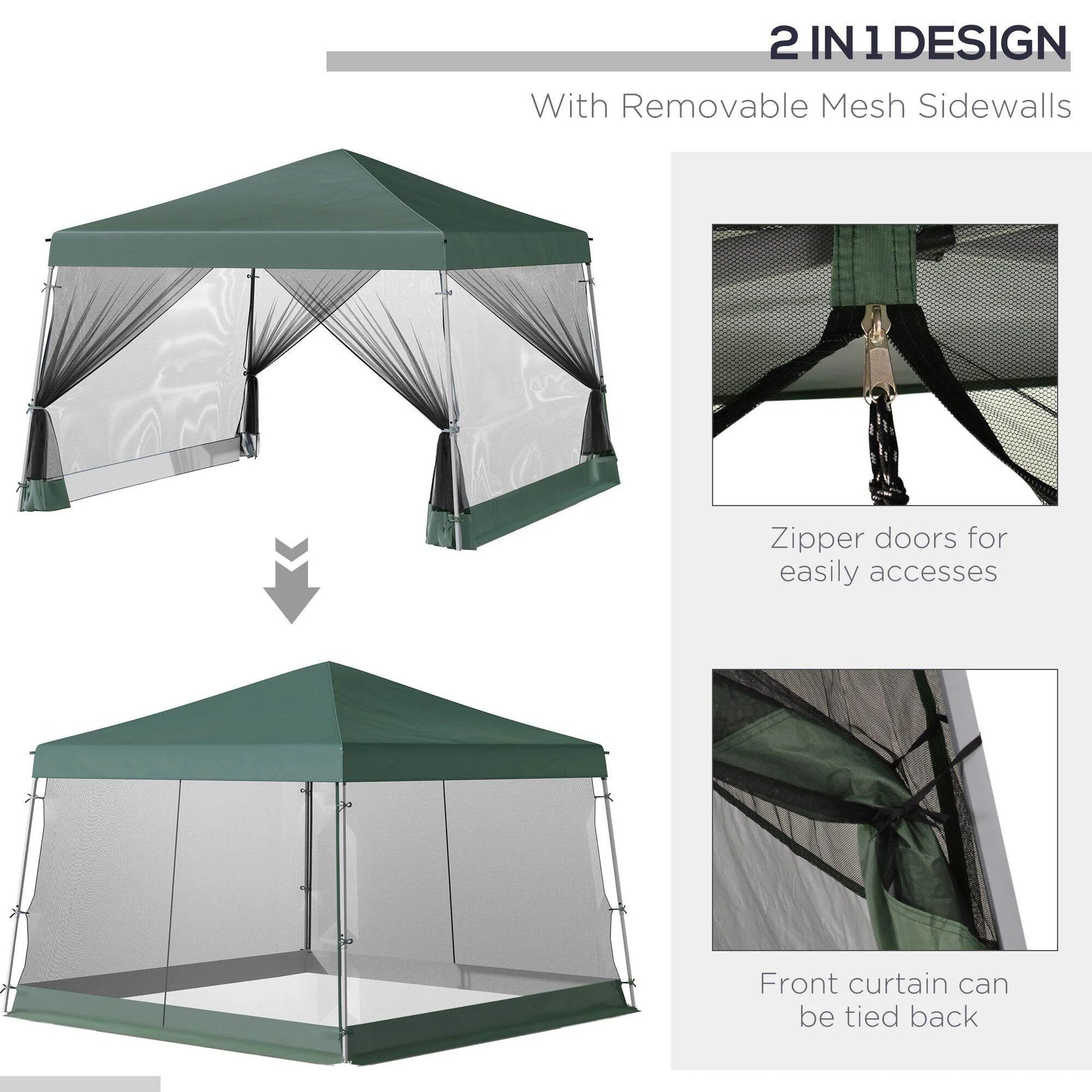 DUOSONG Outsunny Slant Leg Pop Up Canopy Tent With Netting And Carry Bag, Instant Sun Shelter, Tents For Parties, Height Adjustable, For Outdoor, Garden, Patio, (11.5'X11.5' Base/10'X10' Top),