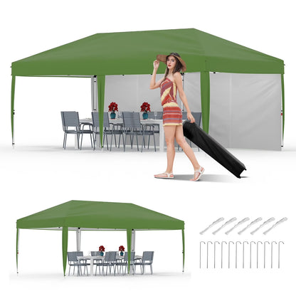 Riedhoff 10'x 20' Pop-up Canopy Tent with 2 Sidewalls,12 Stakes & 6 Sandbags,for Patio,Party,Green