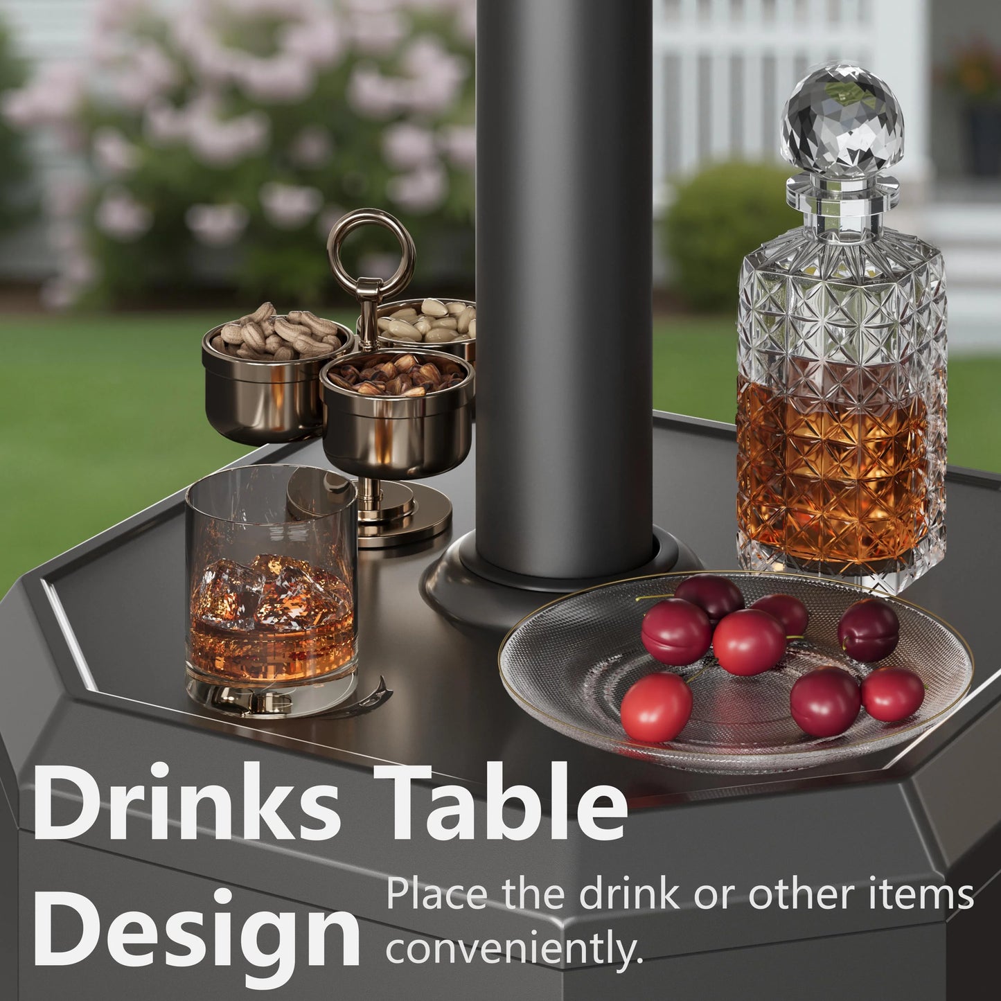 50,000 BTU Propane Patio Heater, Outdoor Heater with Table Design, 2025 Upgrade Stainless Steel Burner, and Wheels, Portable Heater for Home and Commercial, Gray