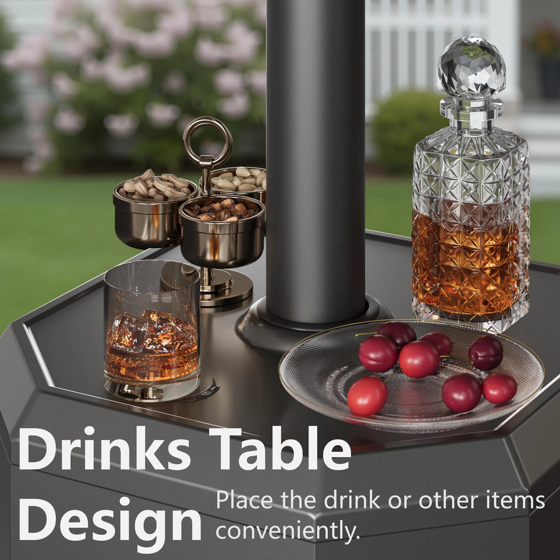 50,000 BTU Propane Patio Heater, Outdoor Heater with Table Design, 2025 Upgrade Stainless Steel Burner, and Wheels, Portable Heater for Home and Commercial, Gray