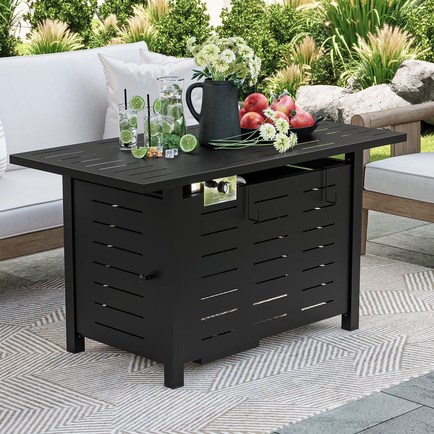 Clouddwell 40" Black Propane Fire Pit Table, 50,000 BTU Outdoor Gas Firepit with Lava Rocks, Removable Lid & Waterproof Cover for Patio Black
