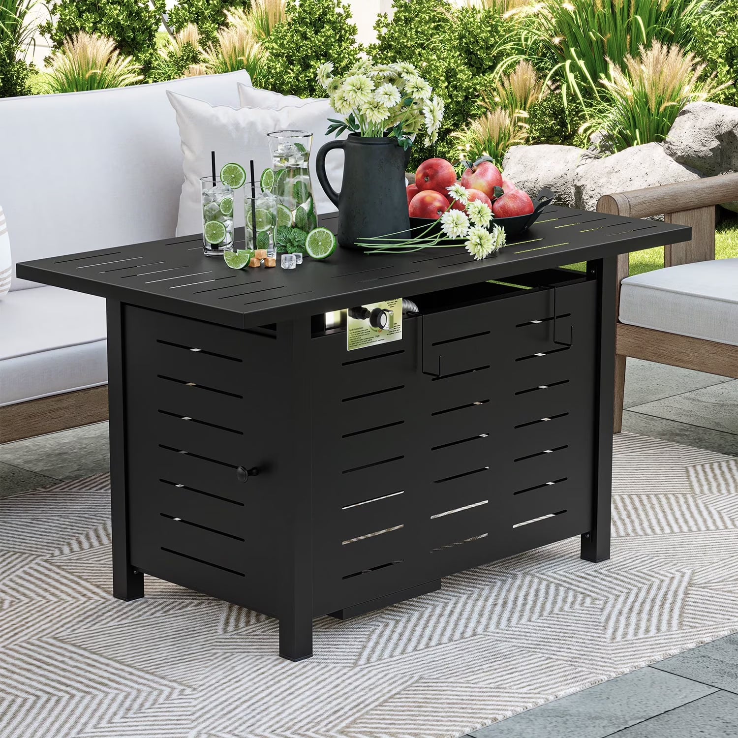 Clouddwell 40" Black Propane Fire Pit Table, 50,000 BTU Outdoor Gas Firepit with Lava Rocks, Removable Lid & Waterproof Cover for Patio Black
