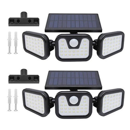 Solar Lights Outdoor, 2Pcs Solar Security Lights Motion Sensor Outdoor Flood Lights, Solar Porch Shop Light 270° Wide Angle Illumination,3 Heads Adjustable IP65 74 LEDs for Home Garden Patio Yard