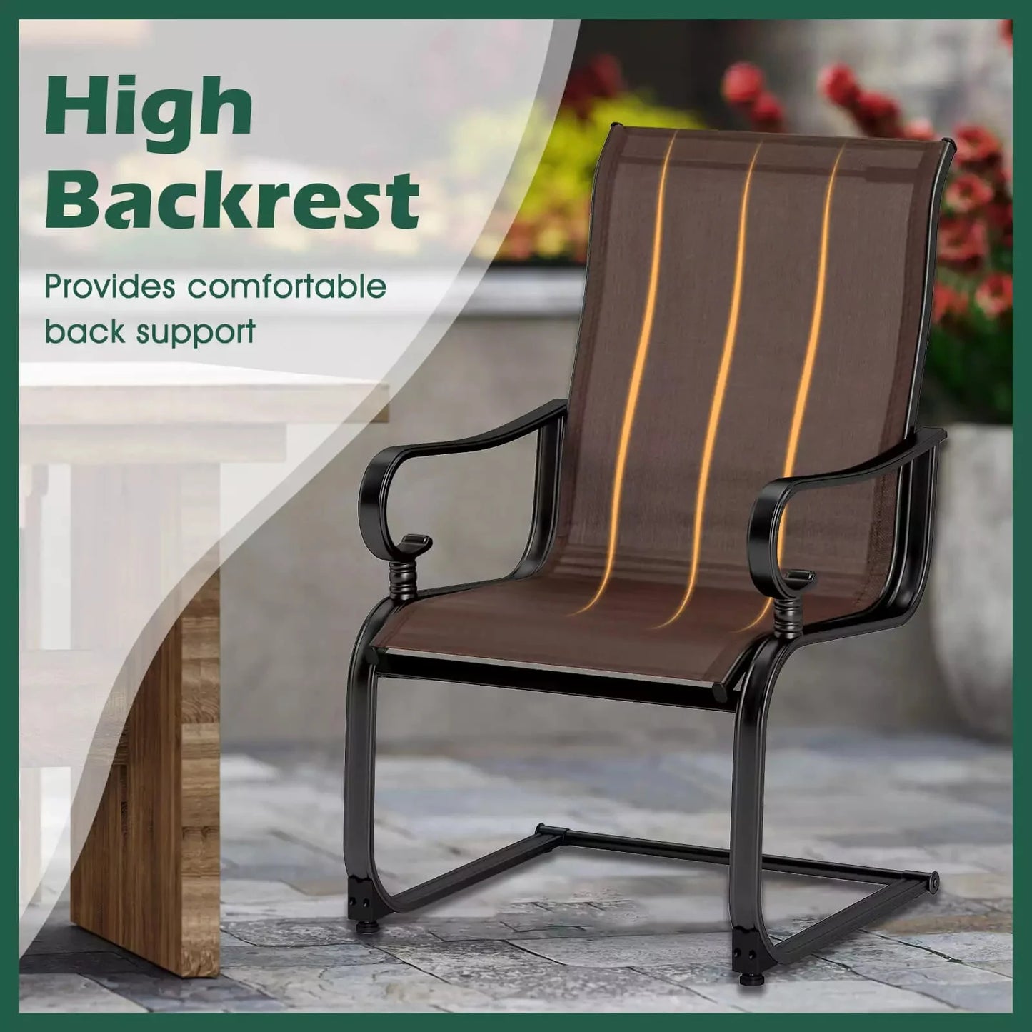 Harmijoy Set of 2 Patio Chairs C-Spring Motion Chairs w/Quick-drying & Breathable Fabric