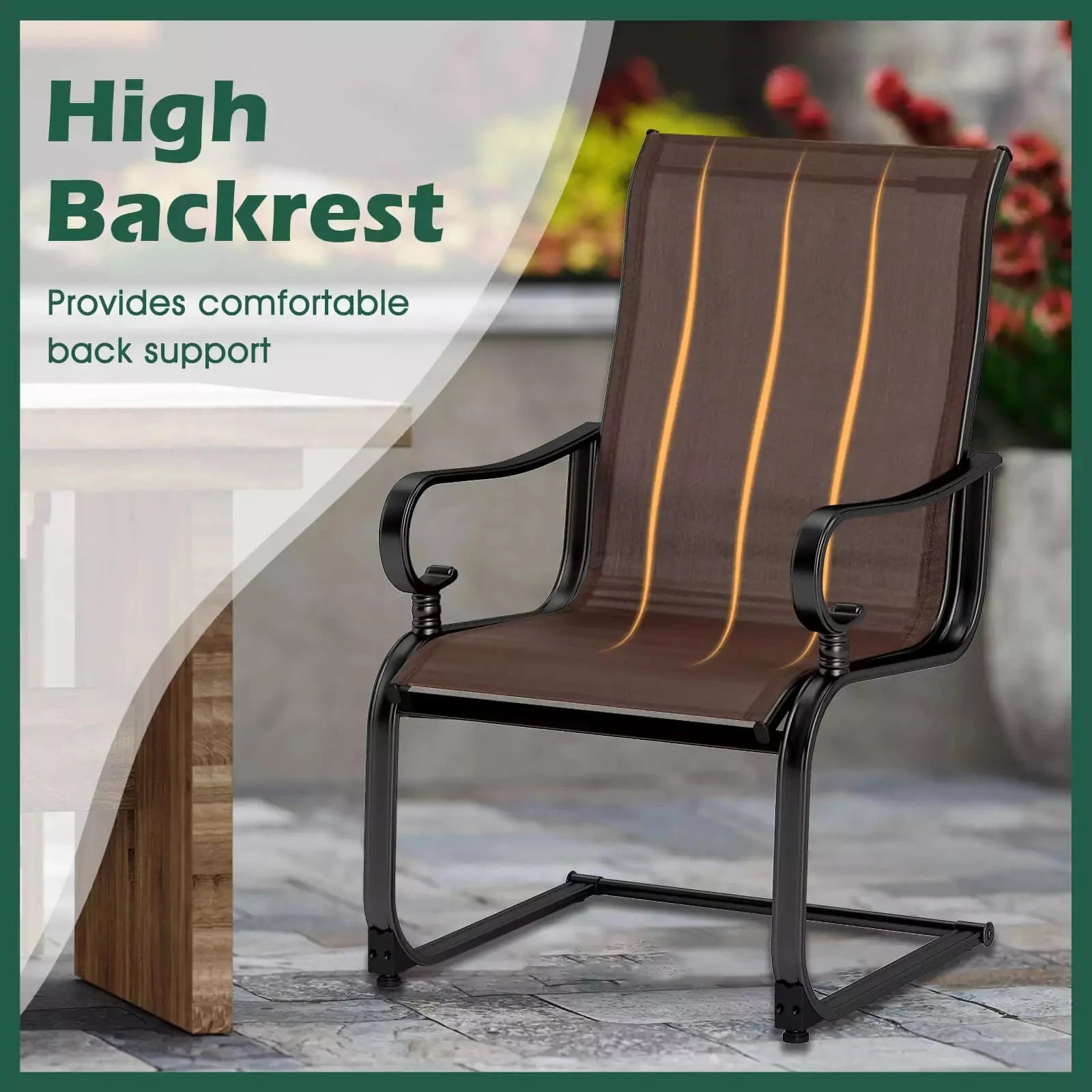 Harmijoy Set of 2 Patio Chairs C-Spring Motion Chairs w/Quick-drying & Breathable Fabric