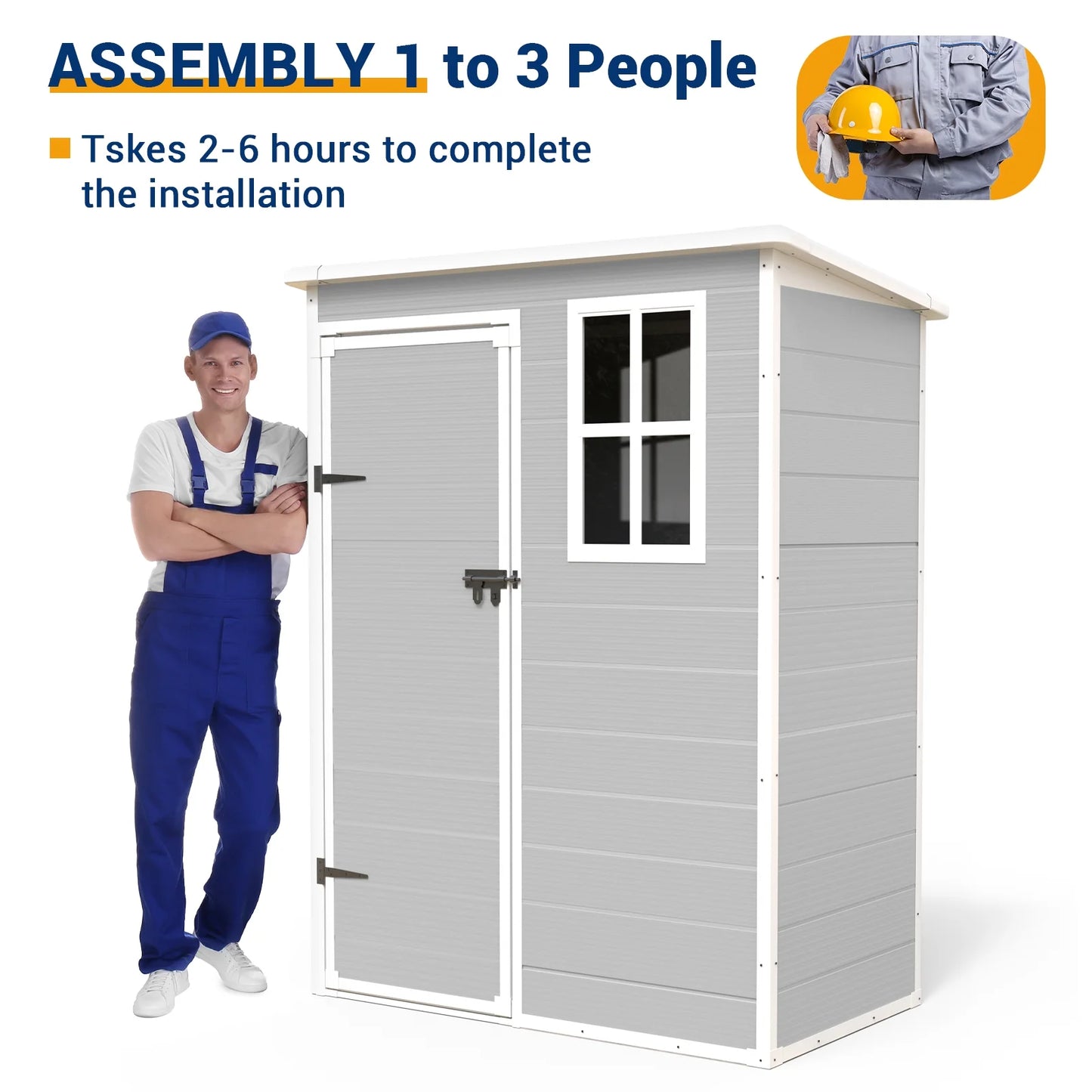 ECOPATIO Outdoor Storage Shed 5x3 FT, Resin Garden Shed for Bike, Tool, Plastic Outside Sheds & Outdoor Storage Storage Box with Lockable Door for Backyard, Patio, Lawn, Sandstone