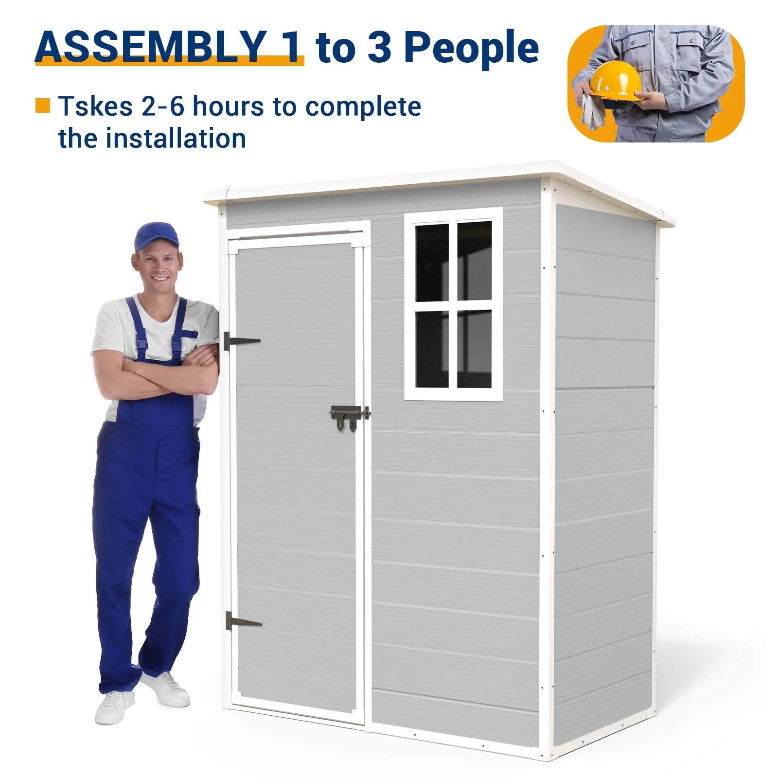 ECOPATIO Outdoor Storage Shed 5x3 FT, Resin Garden Shed for Bike, Tool, Plastic Outside Sheds & Outdoor Storage Storage Box with Lockable Door for Backyard, Patio, Lawn, Sandstone