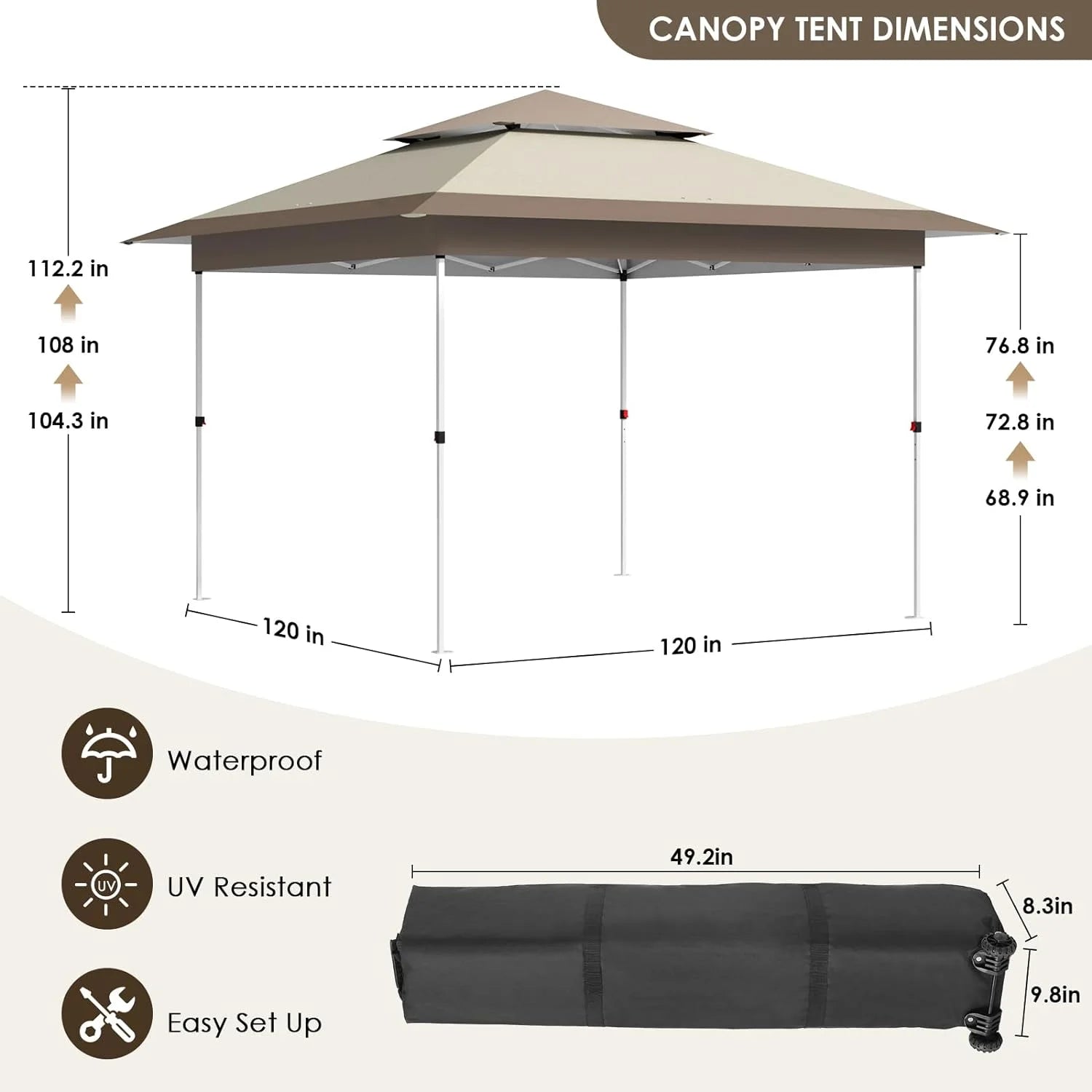 Arlopu White 12' x 12' Ez Pop Up Canopy Tent Portable Instant Folding Shelter Outdoor Camping Canopy Patio Party Gazebo