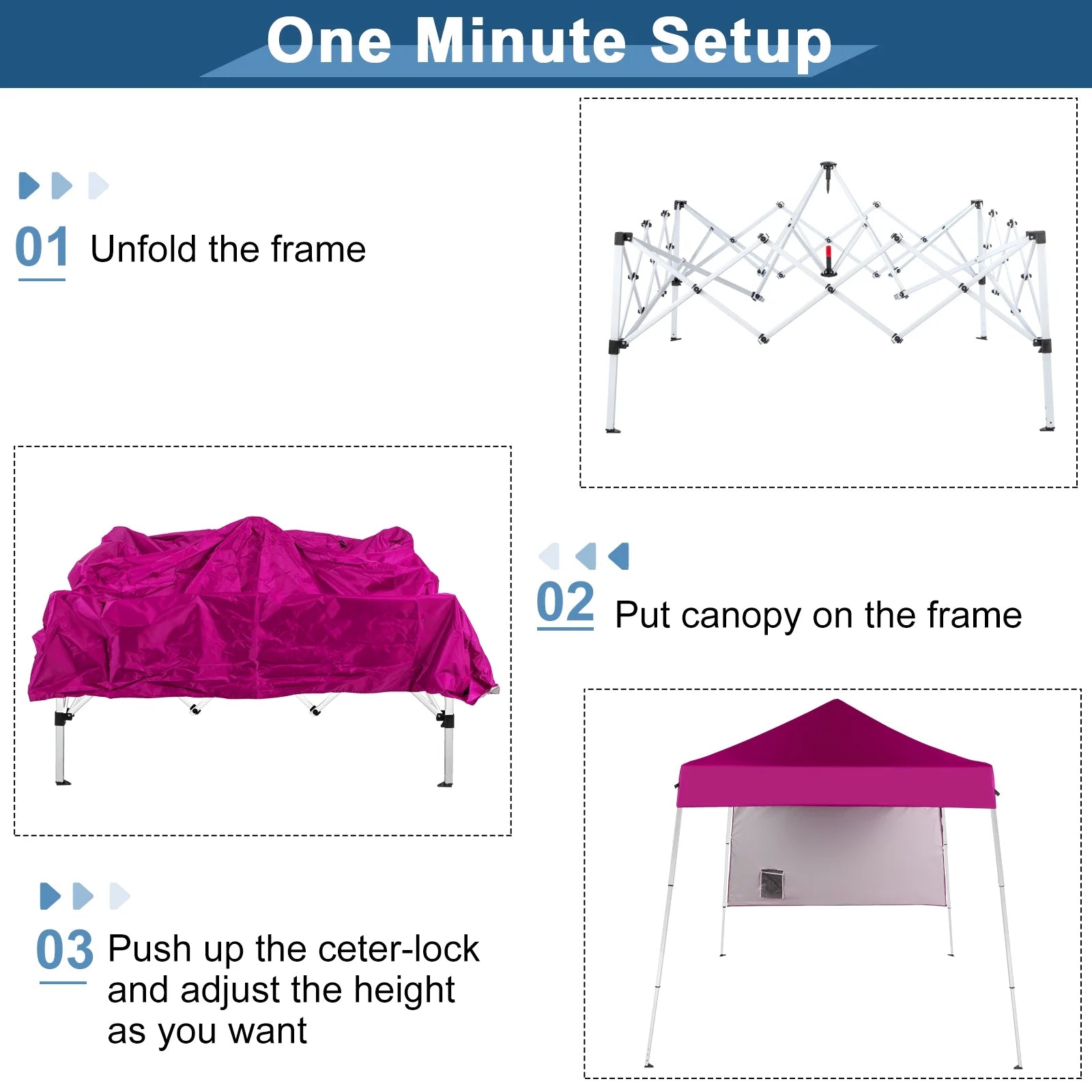 6x6ft Pop Up Canopy Tent - Portable Waterproof Gazebo for Camping & Patio Use, Easy Setup with Carry Bag & Slant Legs, Pink