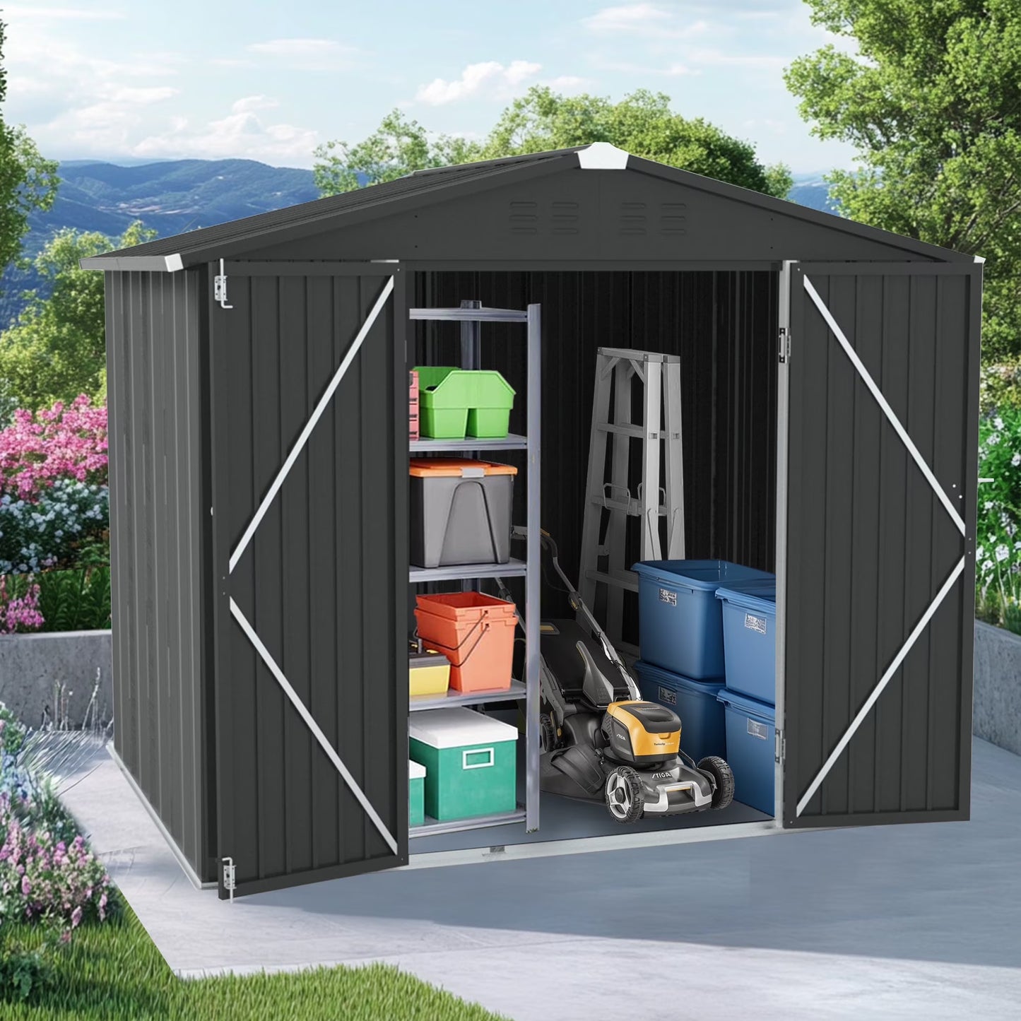 Outdoor Garden Tool Storage Shed, Seizeen All-Weather Metal Sheds with Lockable Door & Vents, 5 x 3Ft Outdoor Storage for Backyard Garden Patio, Gray