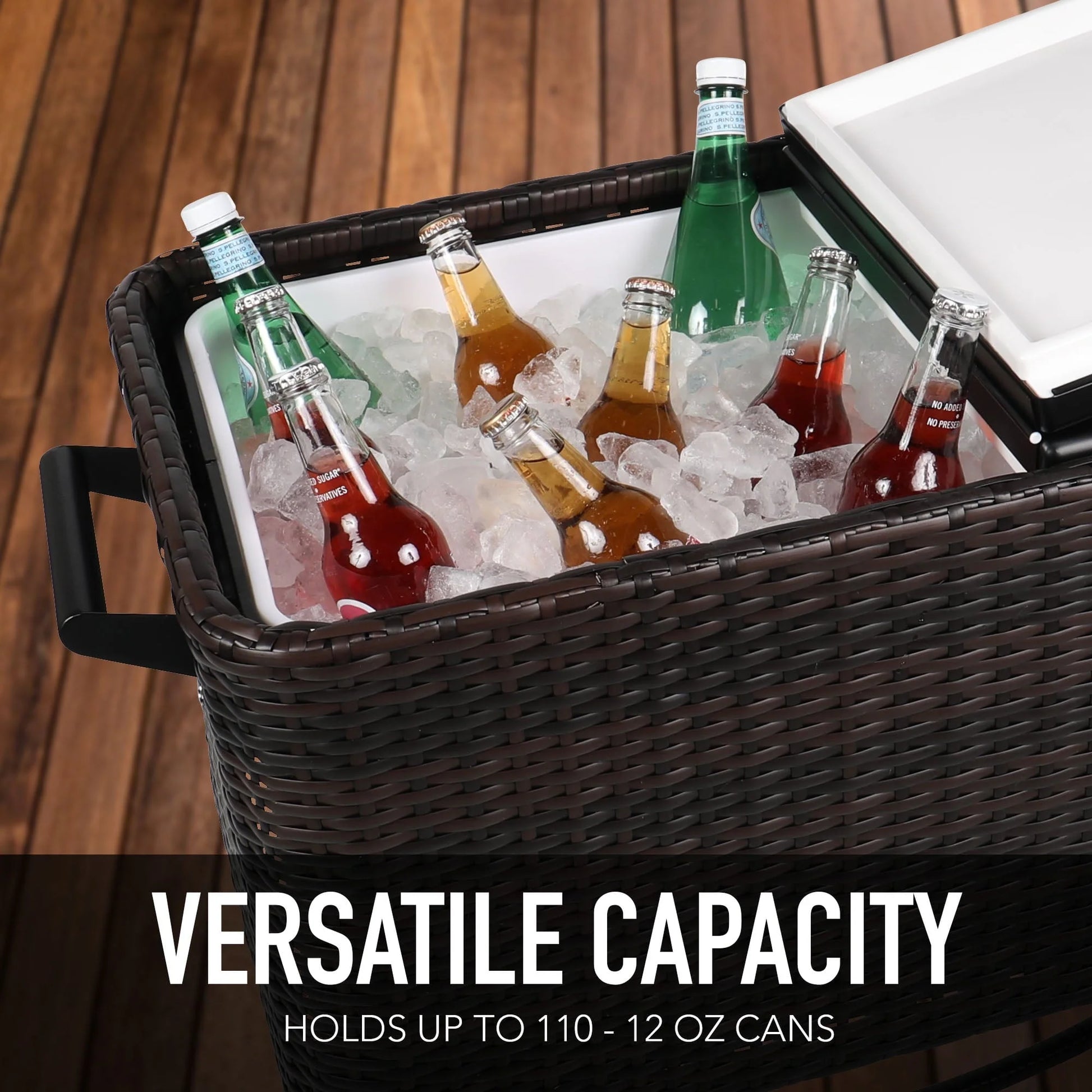 Permasteel 80-QT Wicker Outdoor Patio Cooler, Hand-Woven Wicker Cooler Cart, Rolling Cooler on Wheels with Handle, Brown