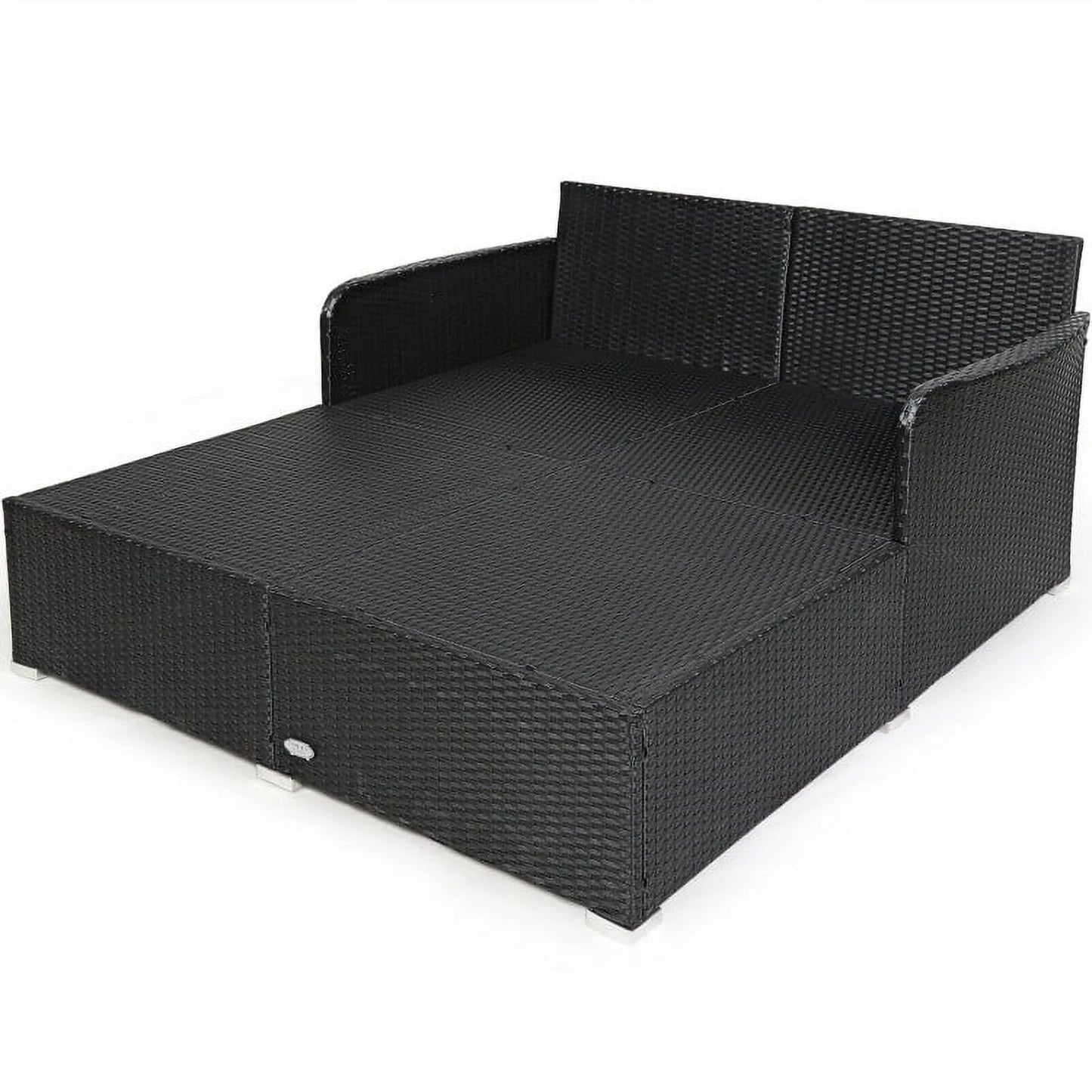Veryke Outdoor Patio Wicker Daybed Double Chaise Lounge with Cushion, Recliner Chair for Patio Furniture - Beige