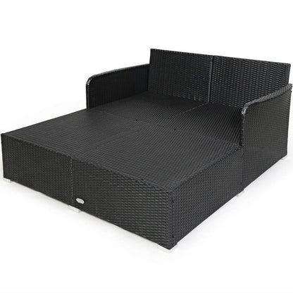 Veryke Outdoor Patio Wicker Daybed Double Chaise Lounge with Cushion, Recliner Chair for Patio Furniture - Beige