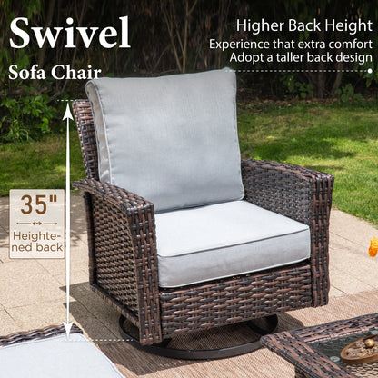 Summit Living 5-Seat Wicker Patio Furniture Set with 2 Swivel Chairs & 3-Seat Sofa with 2 pieces Coffee Table, Outdoor Rattan Sectional Conversation Set, Light-gray