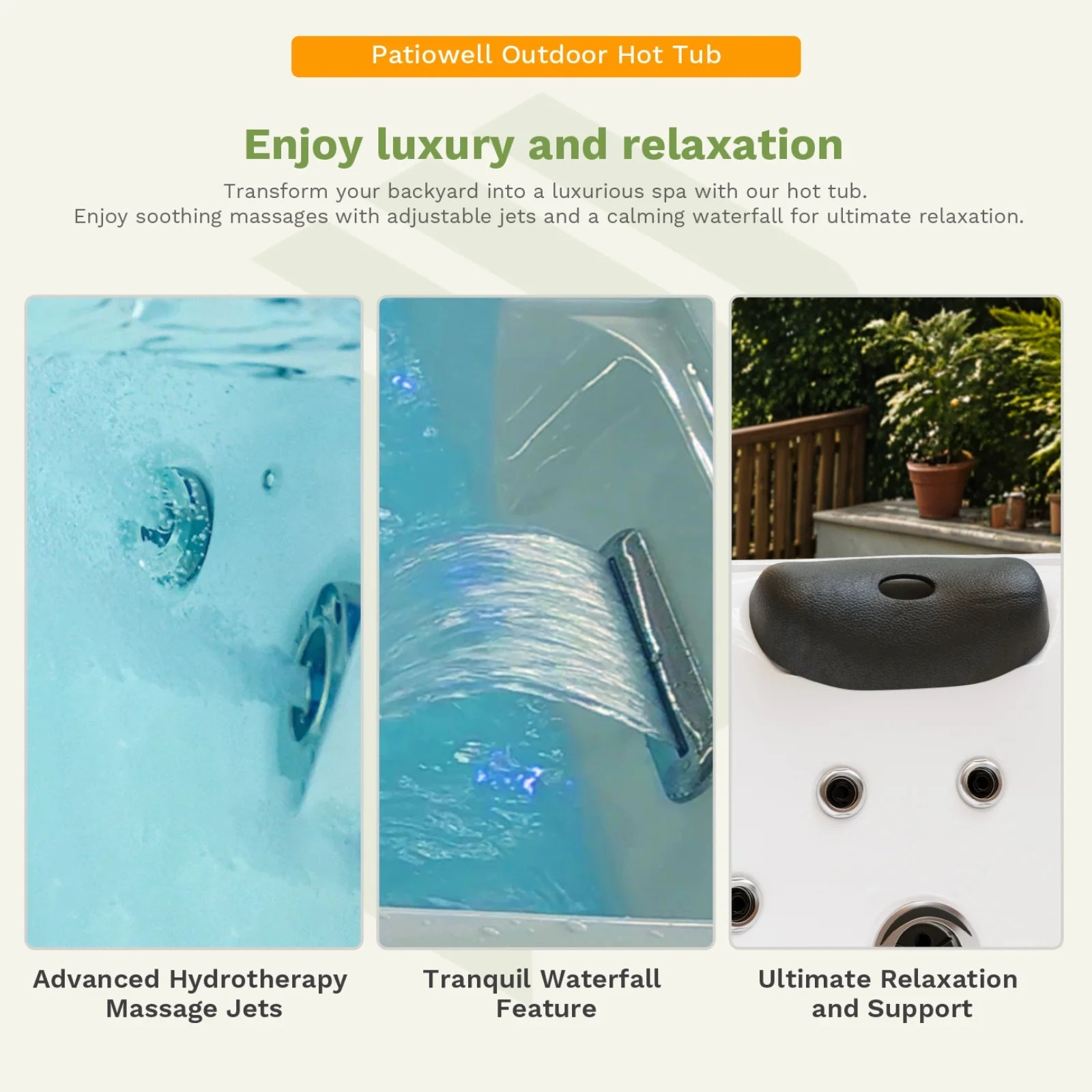 Patiowell 2 Person Home Spa Hot Tub for Outdoor, with 41pcs Massage Jets, LED lighting, Built-In Water Purification System, 900L, Black