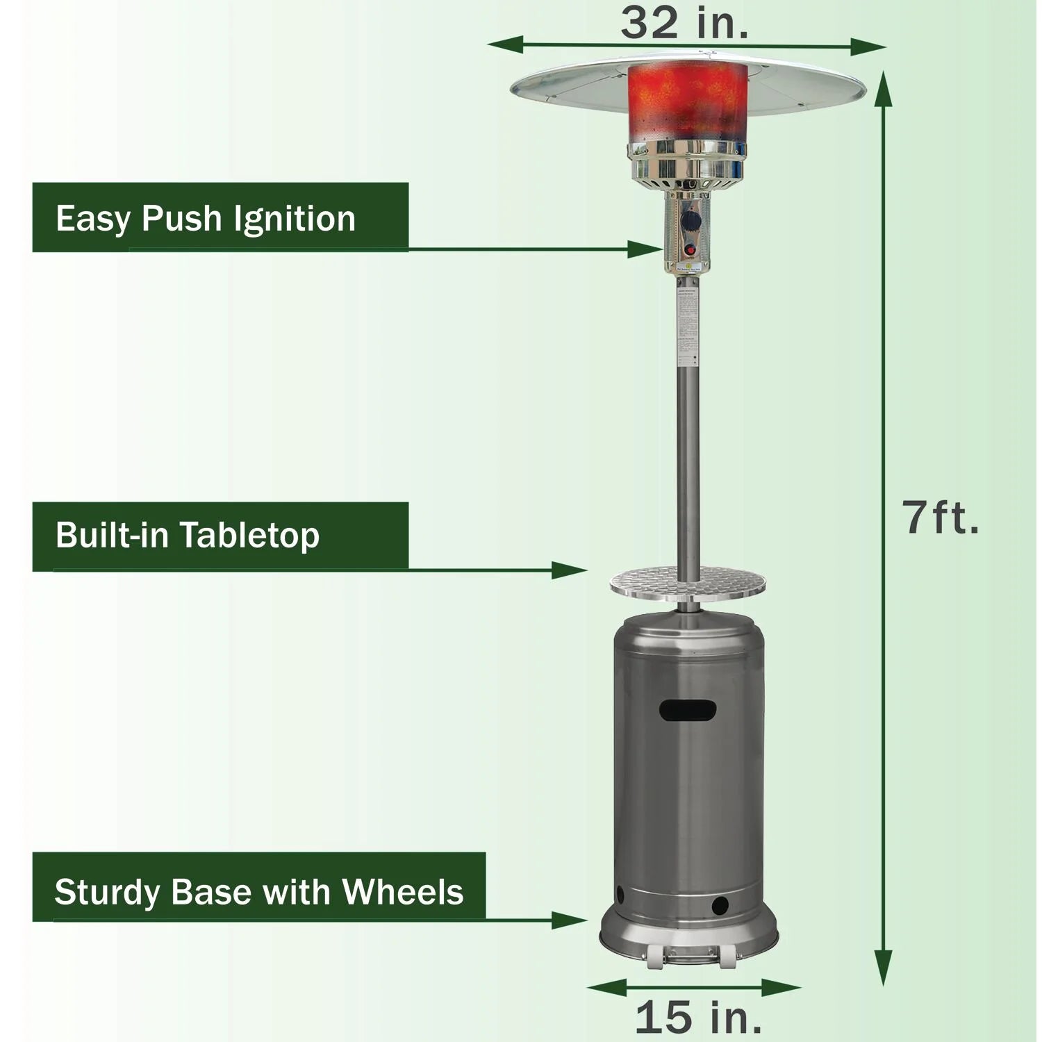 Hanover 7-Ft. 48,000 BTU Steel Umbrella Propane Patio Heater in Black