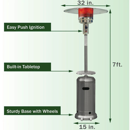Hanover 7-Ft. 48,000 BTU Steel Umbrella Propane Patio Heater in Black