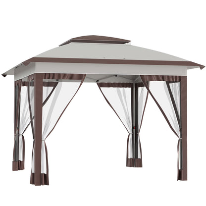 12' X 12' Pop Up Canopy Tent With Netting And Carry Bag, Instant Sun Shelter With 137 Sq.Ft Shade, Tents For Parties, Height Adjustable, For Outdoor, Garden, Patio, Beige And Brown