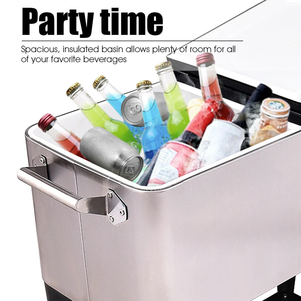 Costway Patio Cooler Rolling Outdoor Stainless Steel Ice Beverage Chest Pool 80 Quart