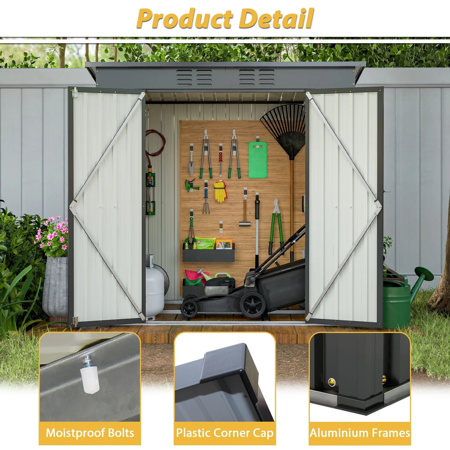 6 x 4 ft Outdoor Storage Shed with Floor Frame, Storage Sheds for Outside with Lockable Door, All Weather Garden Tool Shed with Air Vent for House Backyard Patio Lawn, Black