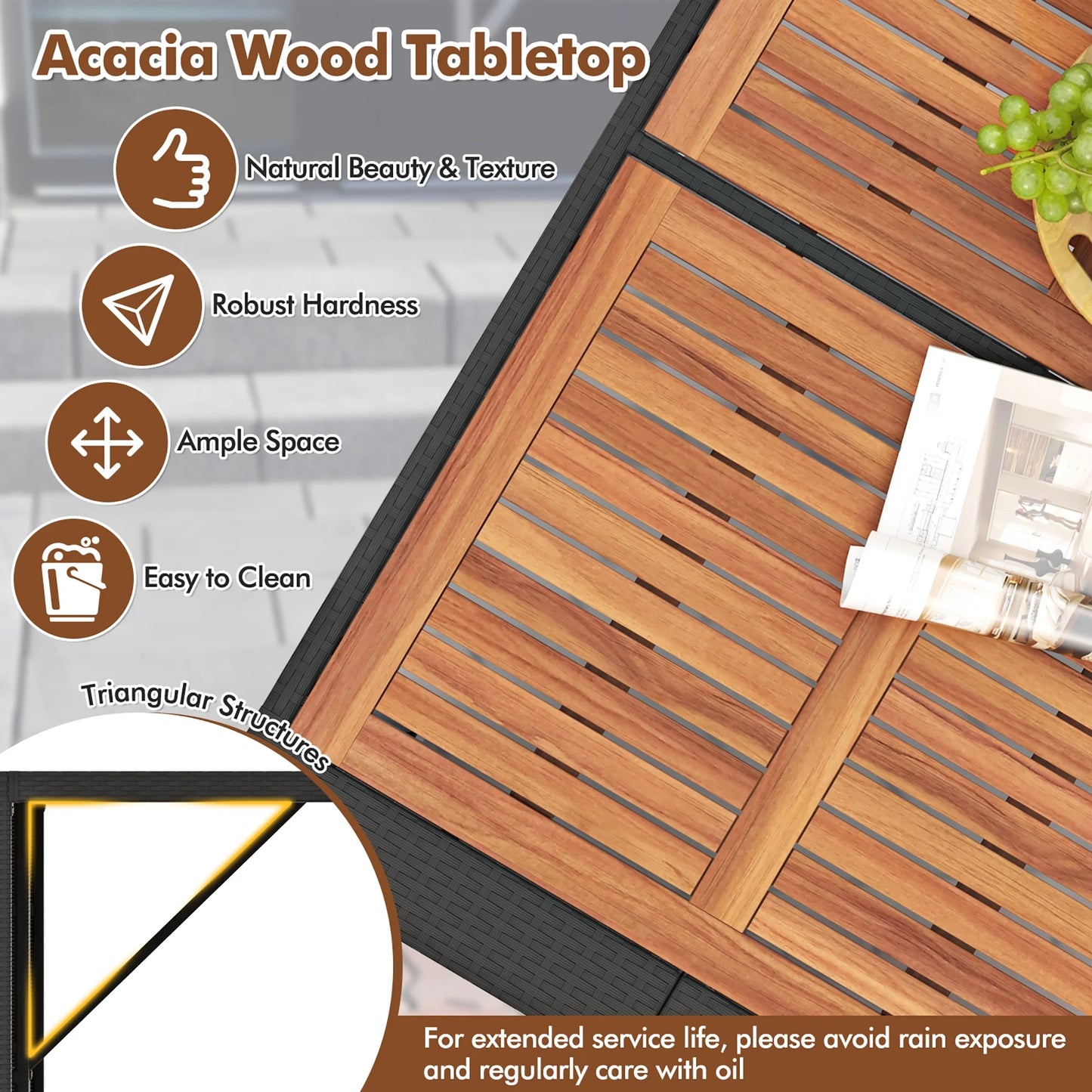 Gymax 7 Pieces Patio Bar Set w/Acacia Wood Tabletop & Removable Cushions Outdoor
