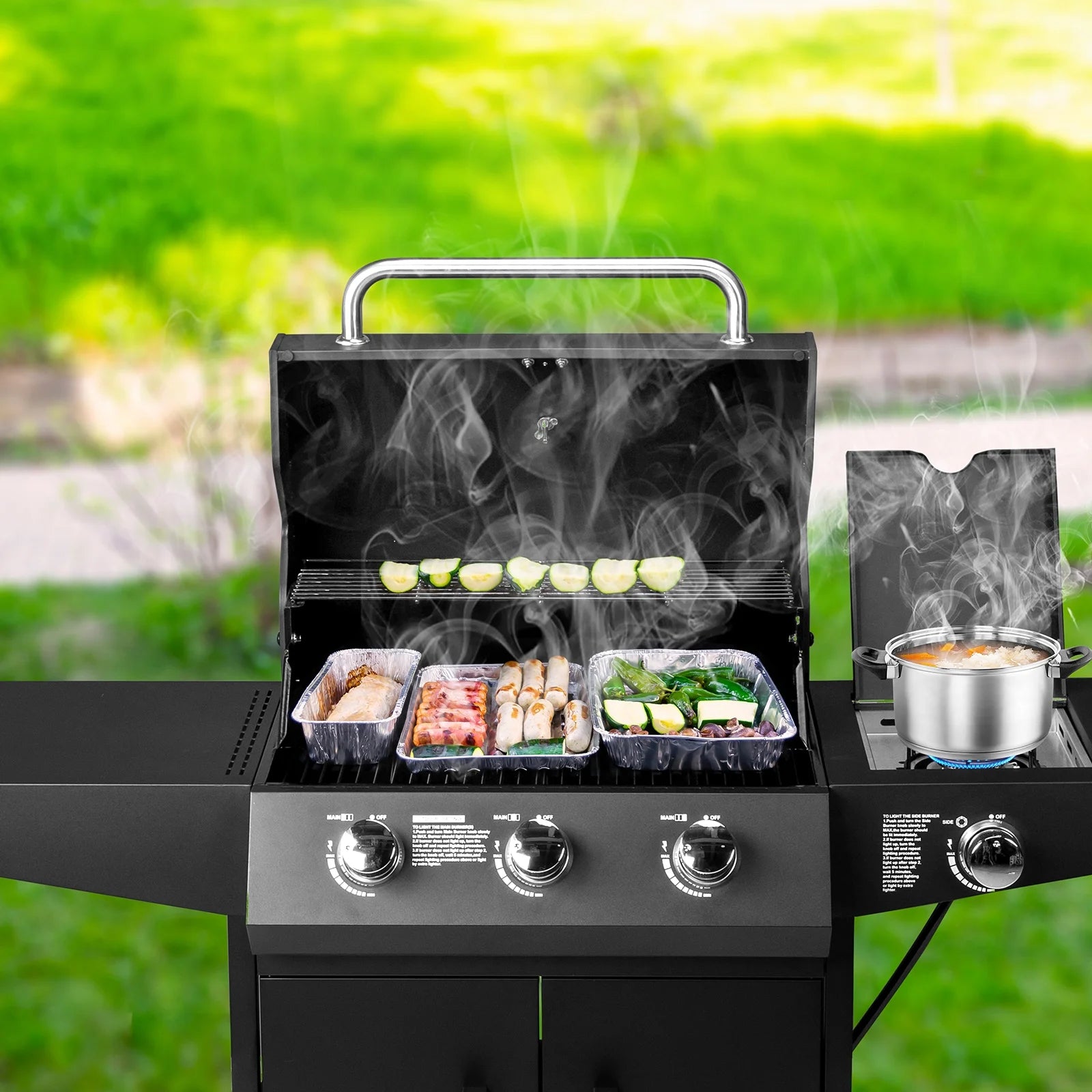 SalonMore Outdoor Gas Grill with Side Stove 46000BTU for Patio Outdoor Party Cooking BBQ