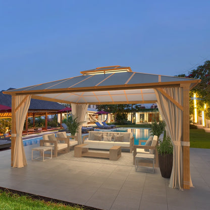 Erommy Hardtop Gazebo, Waterproof Aluminum Pavilion with Netting & Curtains for Patio, Garden Dusty Blue 10'x12'